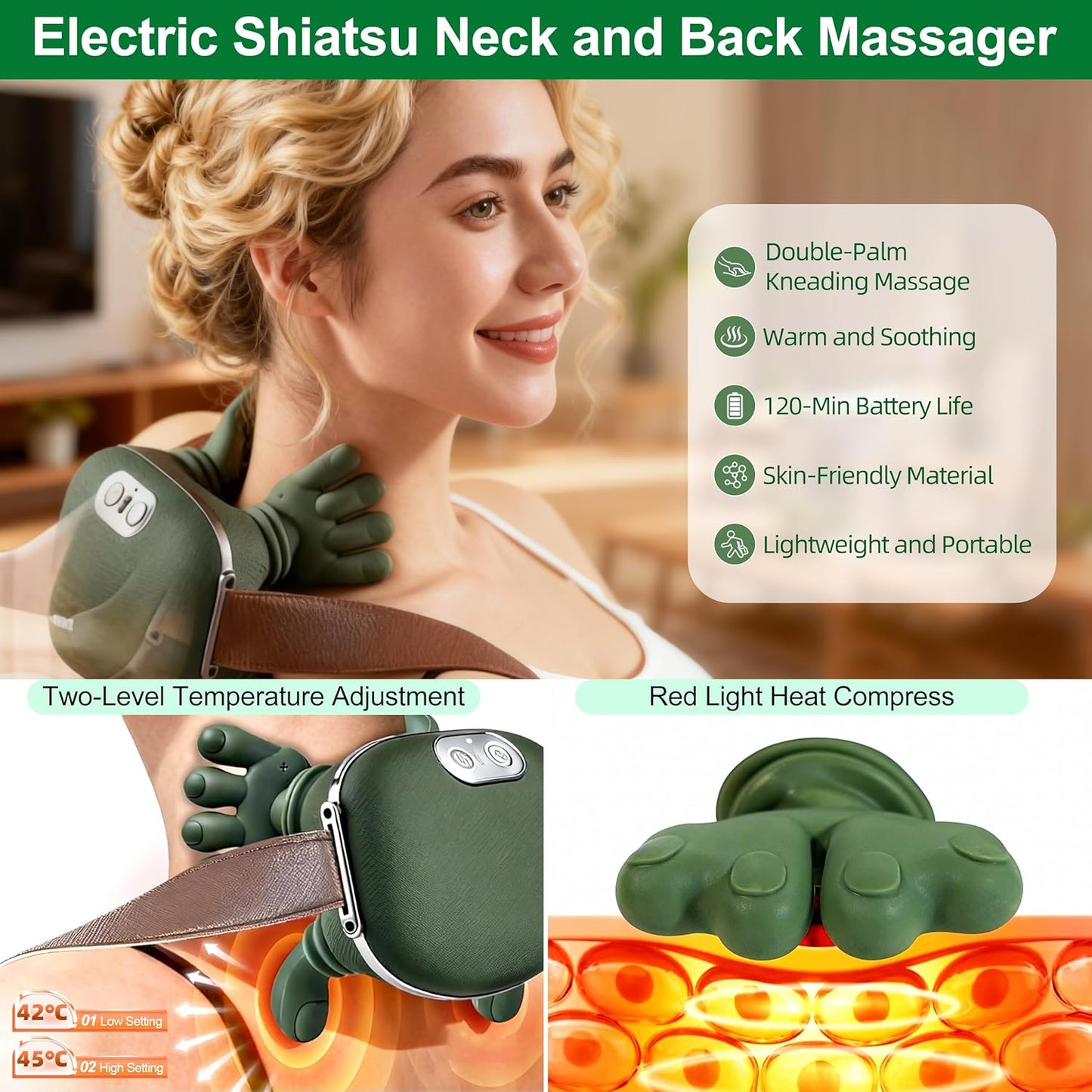 Glowence Shiatsu Neck & Shoulder Massager Cordless with Heat