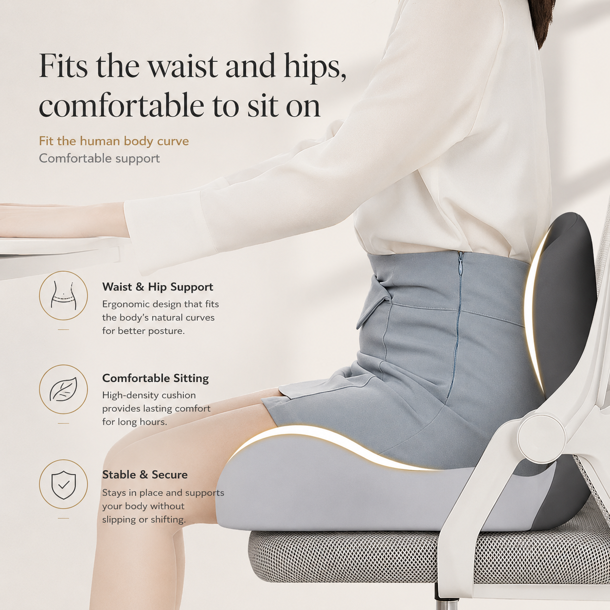 Glowence Coccyx Cushion, Memory Foam Seat Cushion for Tailbone Pressure Relief