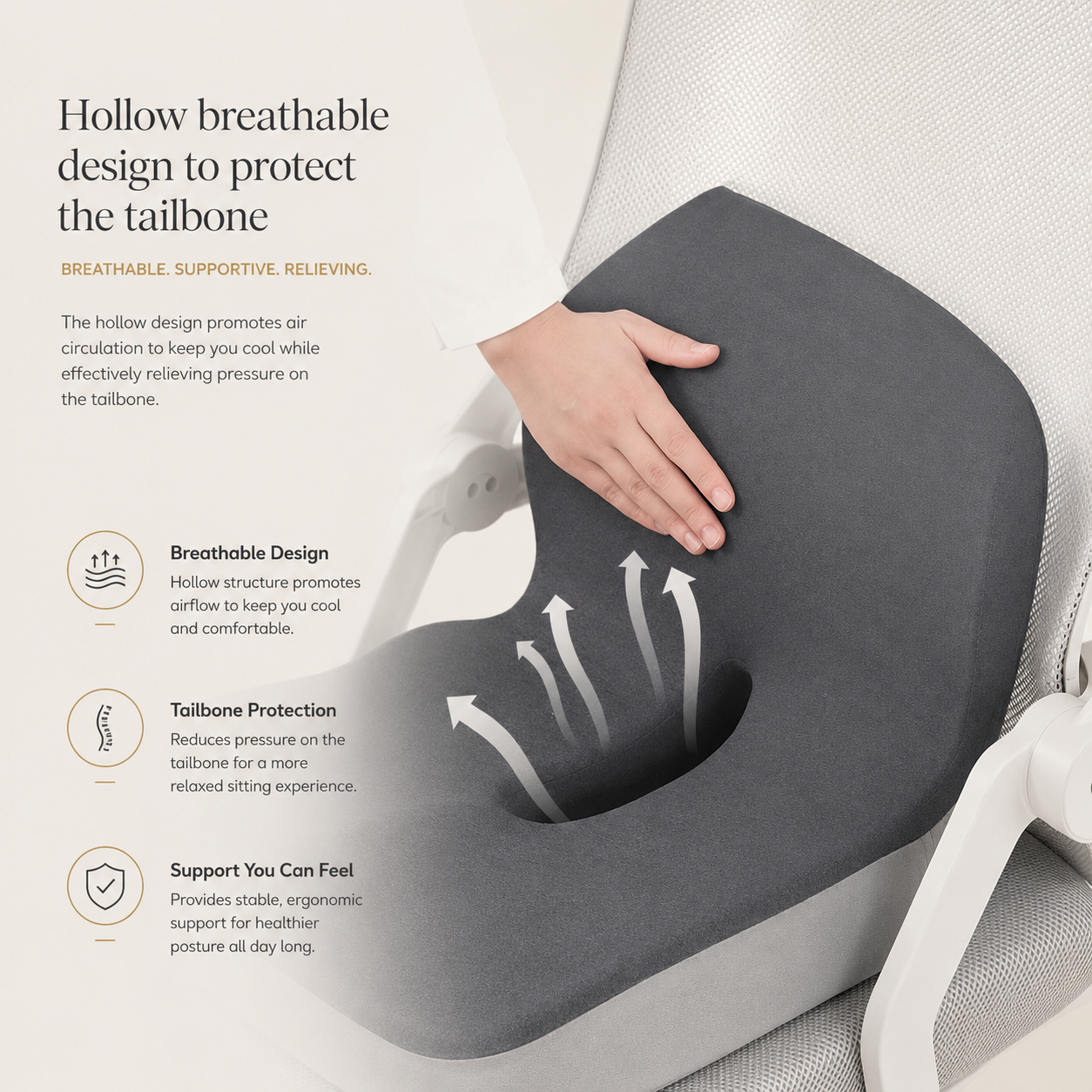 Glowence Coccyx Cushion, Memory Foam Seat Cushion for Tailbone Pressure Relief