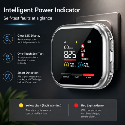 Vitalo AirSafe Digital Carbon Monoxide Detector — Plug-In CO Alarm with Live PPM Display & Battery Backup