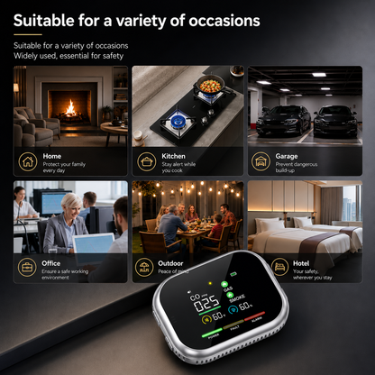 Vitalo AirSafe Digital Carbon Monoxide Detector — Plug-In CO Alarm with Live PPM Display & Battery Backup
