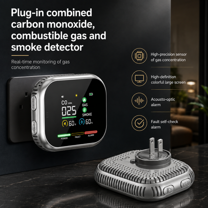 Vitalo AirSafe Digital Carbon Monoxide Detector — Plug-In CO Alarm with Live PPM Display & Battery Backup