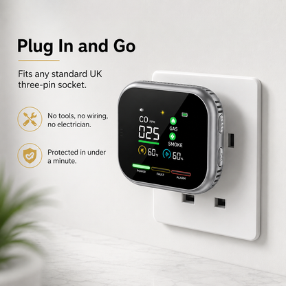 Vitalo AirSafe Digital Carbon Monoxide Detector — Plug-In CO Alarm with Live PPM Display & Battery Backup