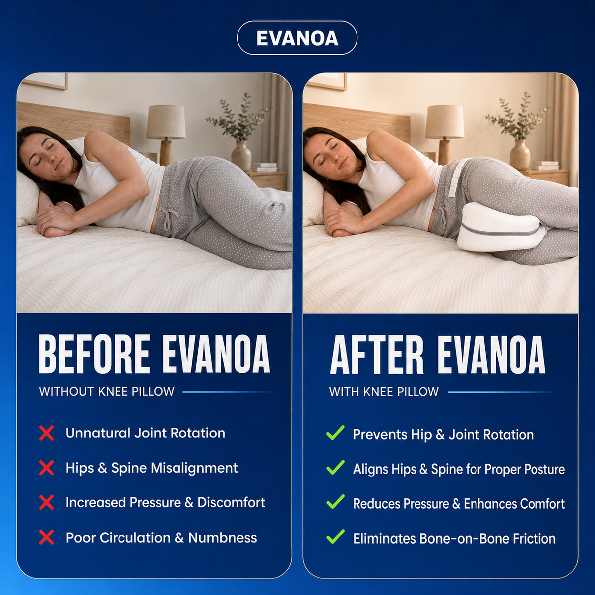 Evanoa Knee Pillow for Side Sleepers