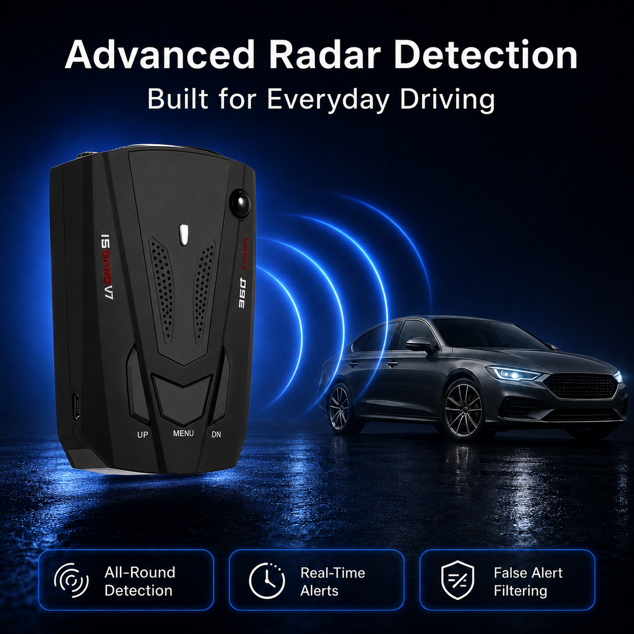 Carvion Sentry Radar Detector for Cars, 360° Detection, Real-Time Voice Alerts, Plug & Play