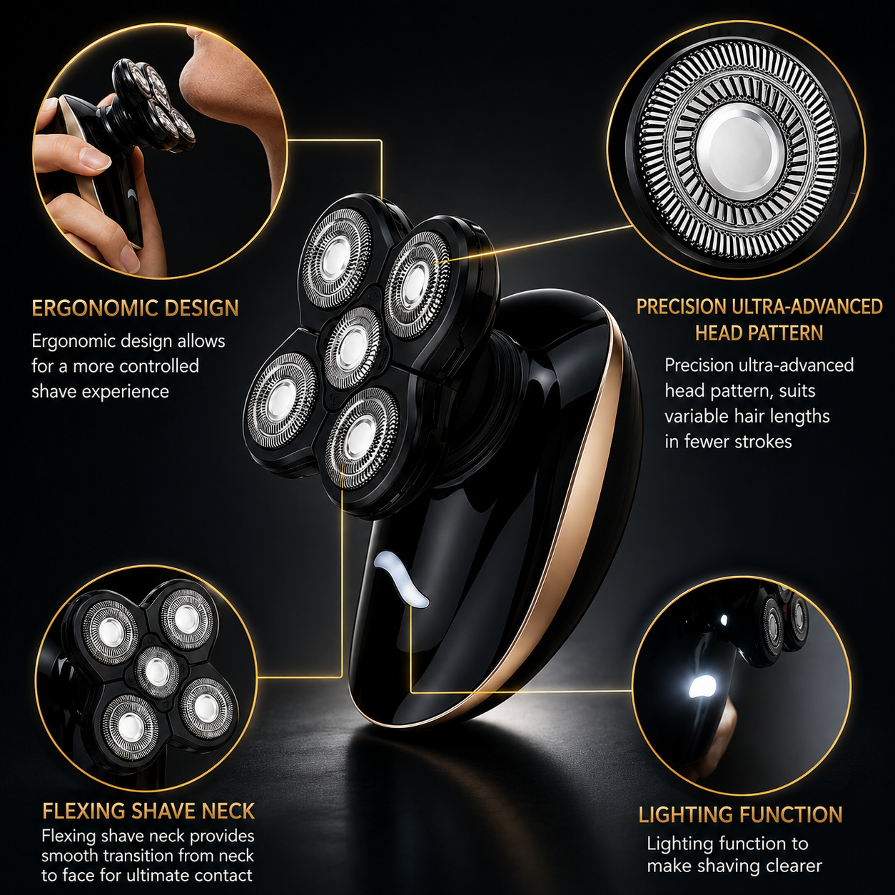Glowence Head Shaver, 5D FlexBlade, Zero Razor Burn