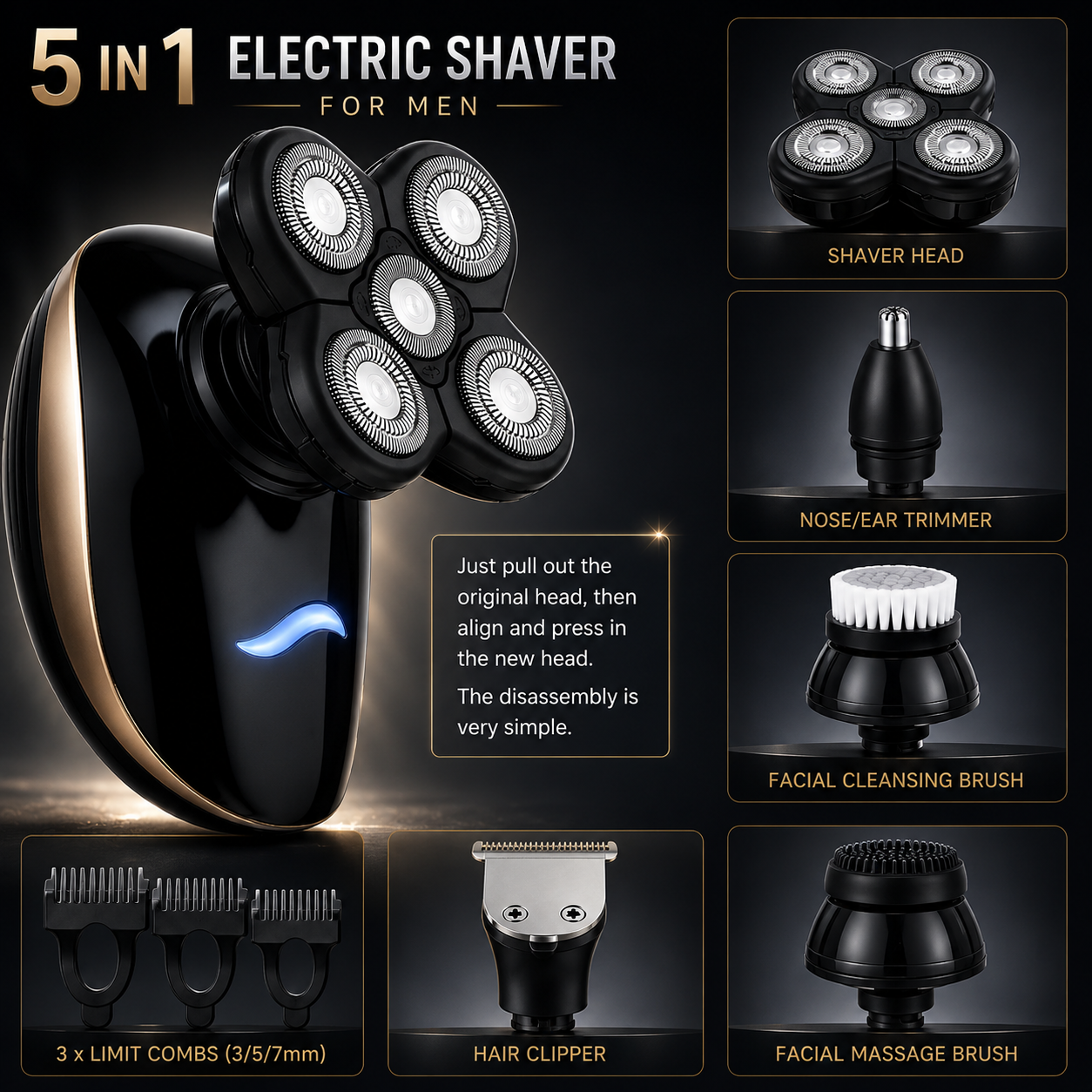 Glowence Head Shaver, 5D FlexBlade, Zero Razor Burn