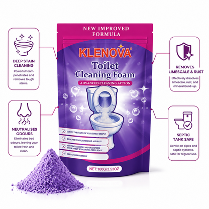 Klenova Toilet Cleaning Foam – No-Scrub Foaming Powder for Stains, Limescale & Odours
