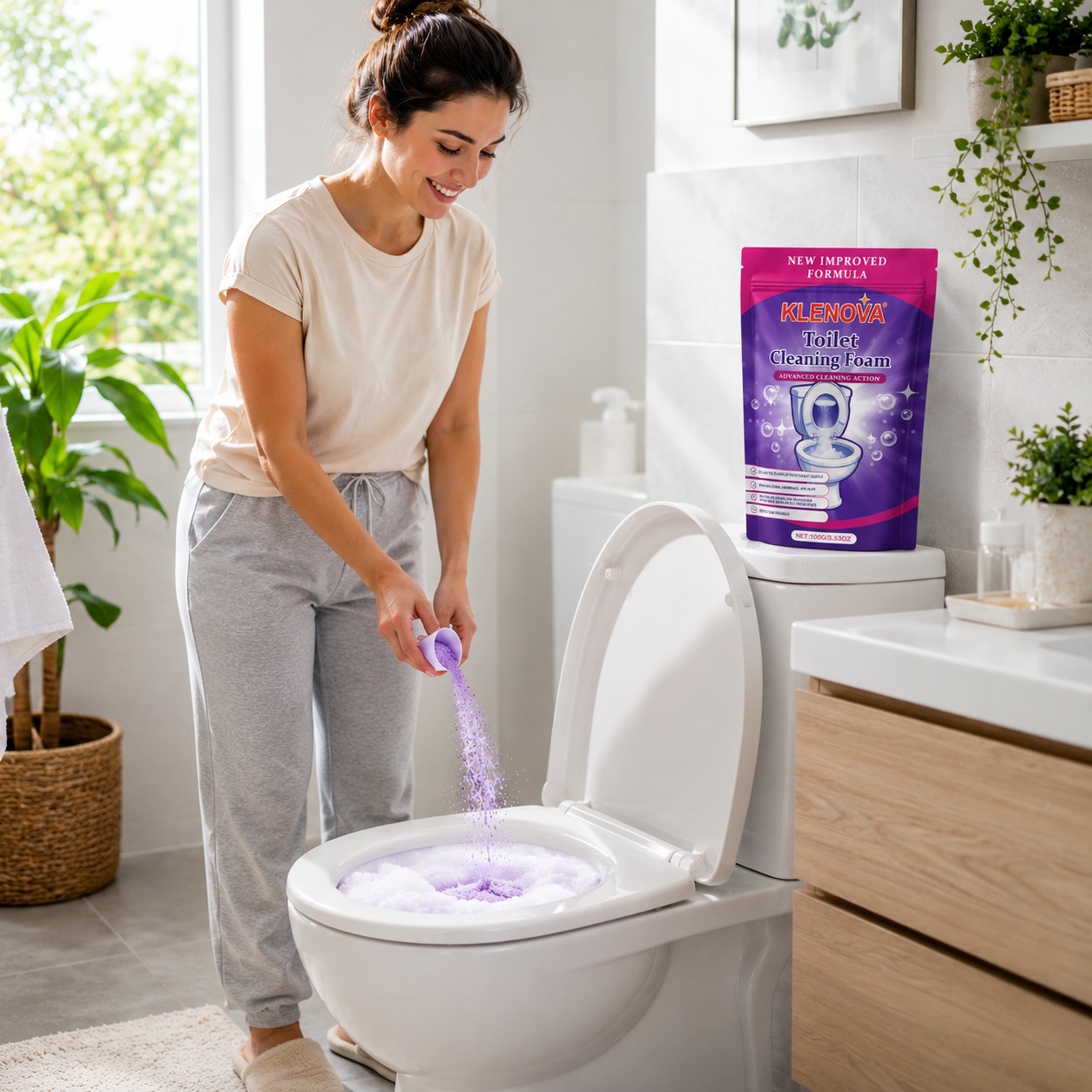 Klenova Toilet Cleaning Foam – No-Scrub Foaming Powder for Stains, Limescale & Odours