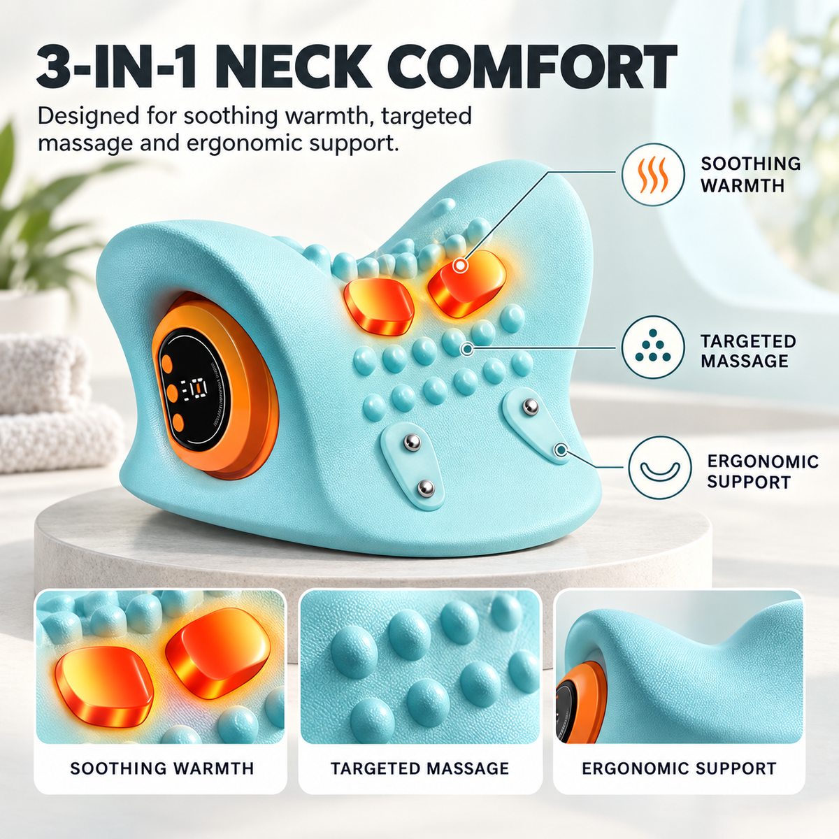 Glowence 4-in-1 Neck Massager with Heat, Massage & EMS