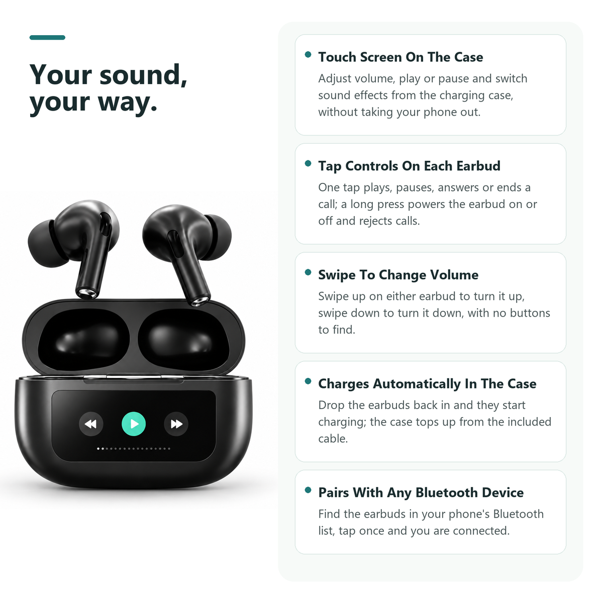 AIvox Smart Display Wireless Earbuds